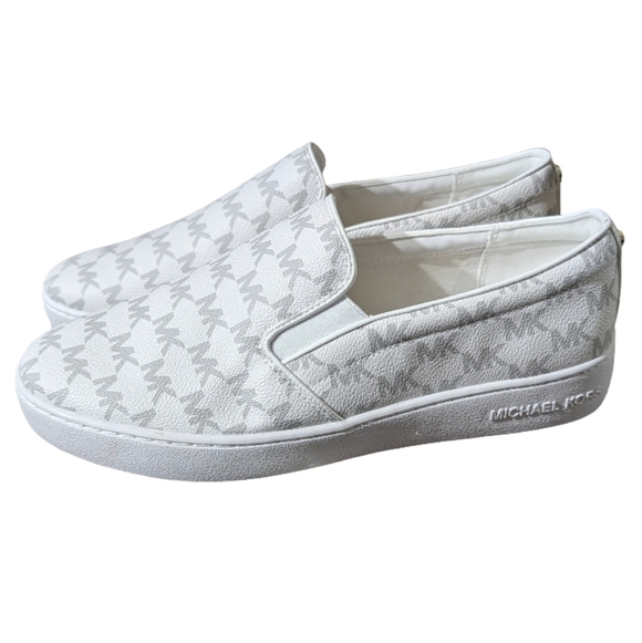 Michael Kors Shoes - Michael Kors Teddi Sig Logo PVC Canvas Slip-on Sneakers sz 8.5 Grey on White